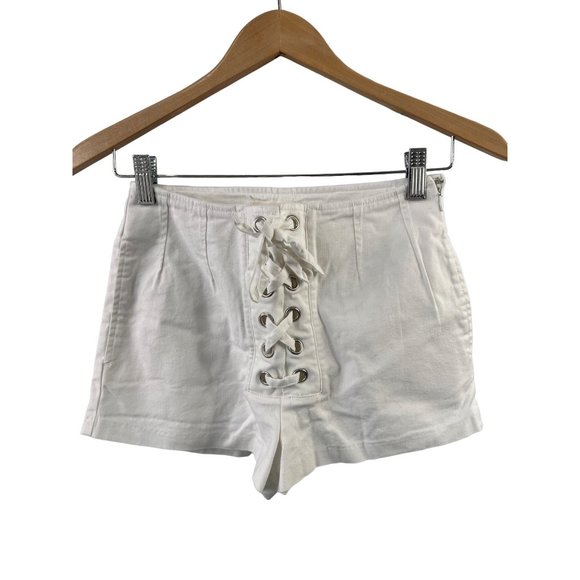 Capulet Pants - Capulet Ravenna Lace Front Short Womens XS High Rise Side Zip White Cotton Blend